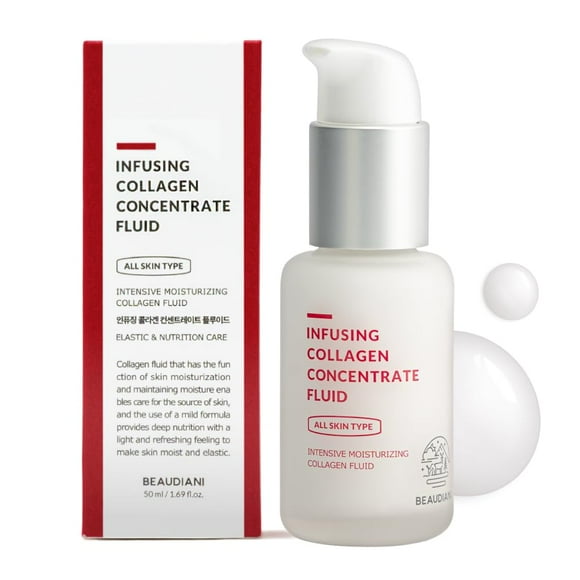 BEAUDIANI Infusing Collagen Concentrate Fluid (1.69 fl. oz) Loción reafirmante Colágeno Cuidado intensivo Antiarrugas Cuidado diario de la piel Estiramiento de la piel Hidratante facial Hidratante nut