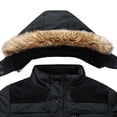 thumbnail image 6 of Men's Casual Solid Zipper Pocket Long Sleeve Coat Furry Collar Hat Detachable Parkas Warm Coat, 6 of 7