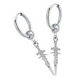 thumbnail image 3 of Pendiente largo moderno de acero inoxidable con forma de cruz y clip para mujer Pendiente Plata 2pcs, 3 of 9