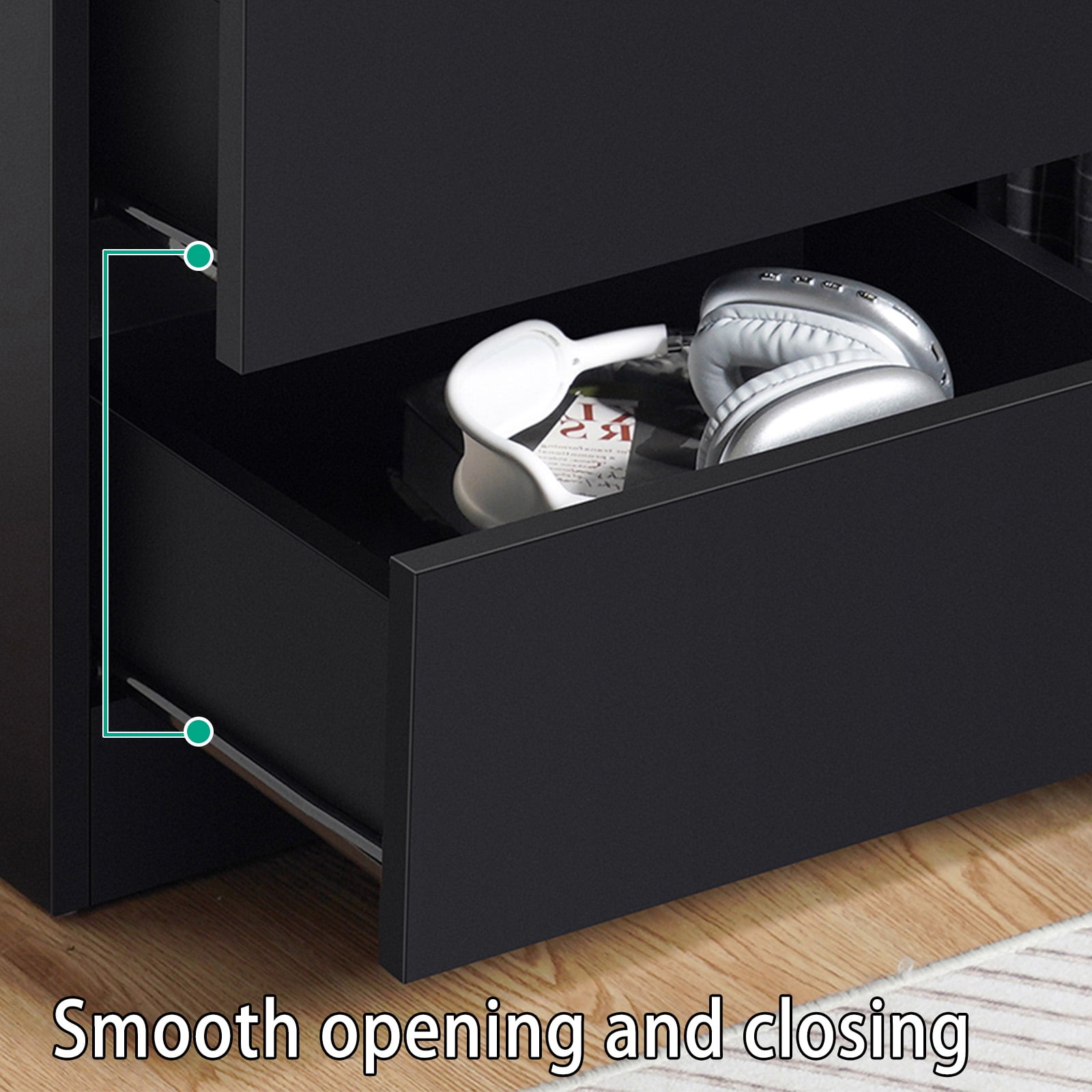 Hommpa 2 Drawers Nightstand for Bedroom, Bedside End Table Organizer, Wooden Black Finish 17.72" x 13.78" x 18.51"