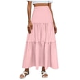 thumbnail image 4 of FengLS Women's Summer Midi Skirt Tiered Flowy High Waist Maxi Skirt Casual Solid Color A-Line Ankle Length Skirt, 4 of 7