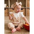thumbnail image 4 of BemeyourBBs Newborn Baby Girl Summer Clothes Cotton Outfits Faux Two-piece Romper Bow Print Ruffled Trim Short Sleeve Jumpsuit and Bow Headband 2 Pcs Set, 4 of 9