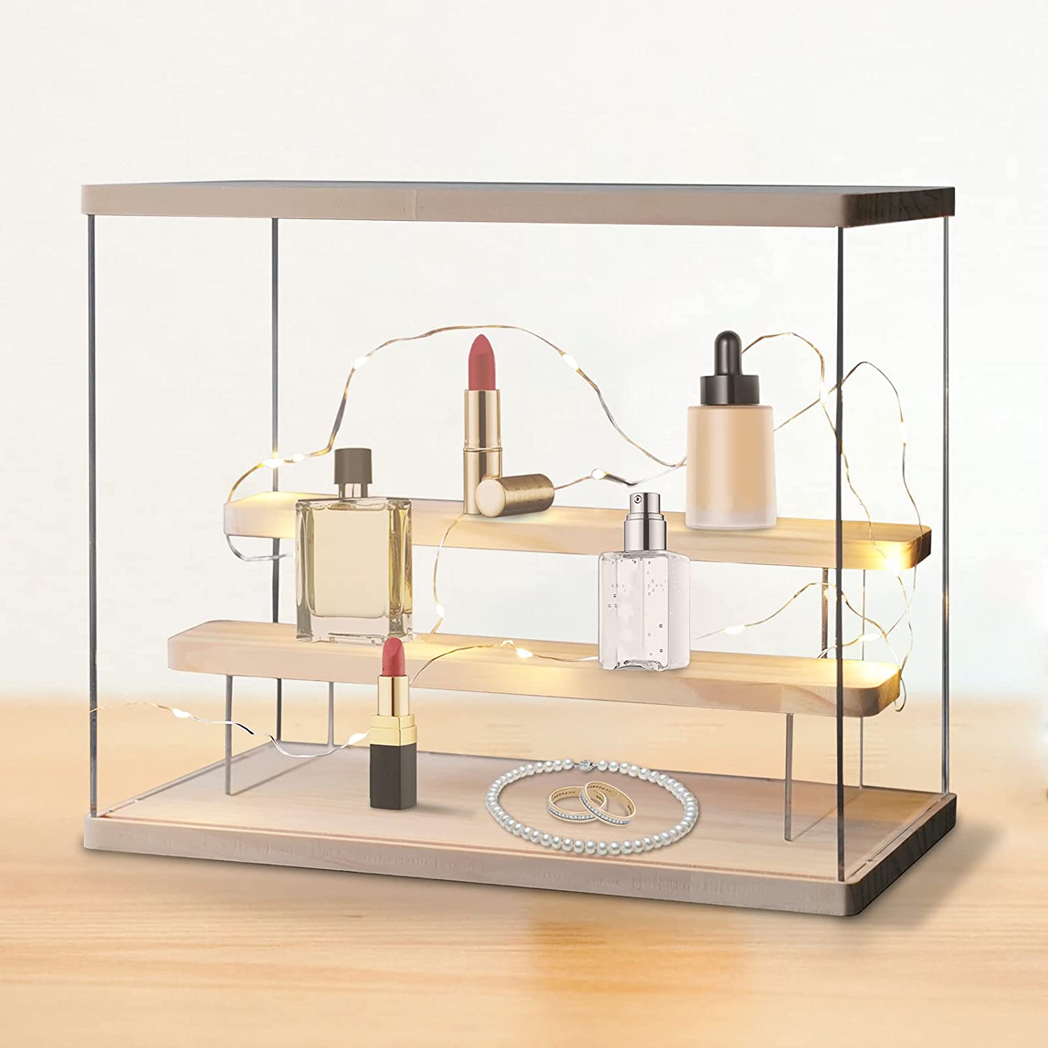 Fichiouy 2Tier Clear Dustproof Showcase Display Case Acrylic Cases For