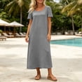 thumbnail image 5 of Karymi T-Shirt Maxi Dress, Round Neck Short Sleeve Loose Shift Dress with Pockets, Solid Summer Flowy Beach Vacation Dress Cocktail Dresses for Women, 5 of 8