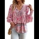 thumbnail image 2 of Blusa Informal con Cuello en V para Mujer, Holgada, con Estampado Floral, de Larga, para Playa. Rosa S, 2 of 10