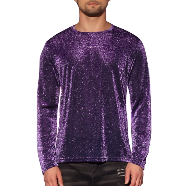 Camiseta de manga larga INSPIRE CHIC de malla transparente para hombres, camiseta de fiesta de club, talla XL, color púrpura