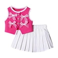 thumbnail image 6 of Paiwinds Baby Girls Summer Outfit Solid Color Bow Vest Top And Pleated Skirt Two-Piece Set Cute Casual Kids Clothing, 6 of 8