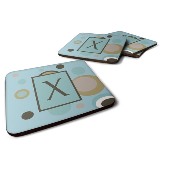 Letter X Initial Monogram - Blue Dots Foam Coaster Set of 4