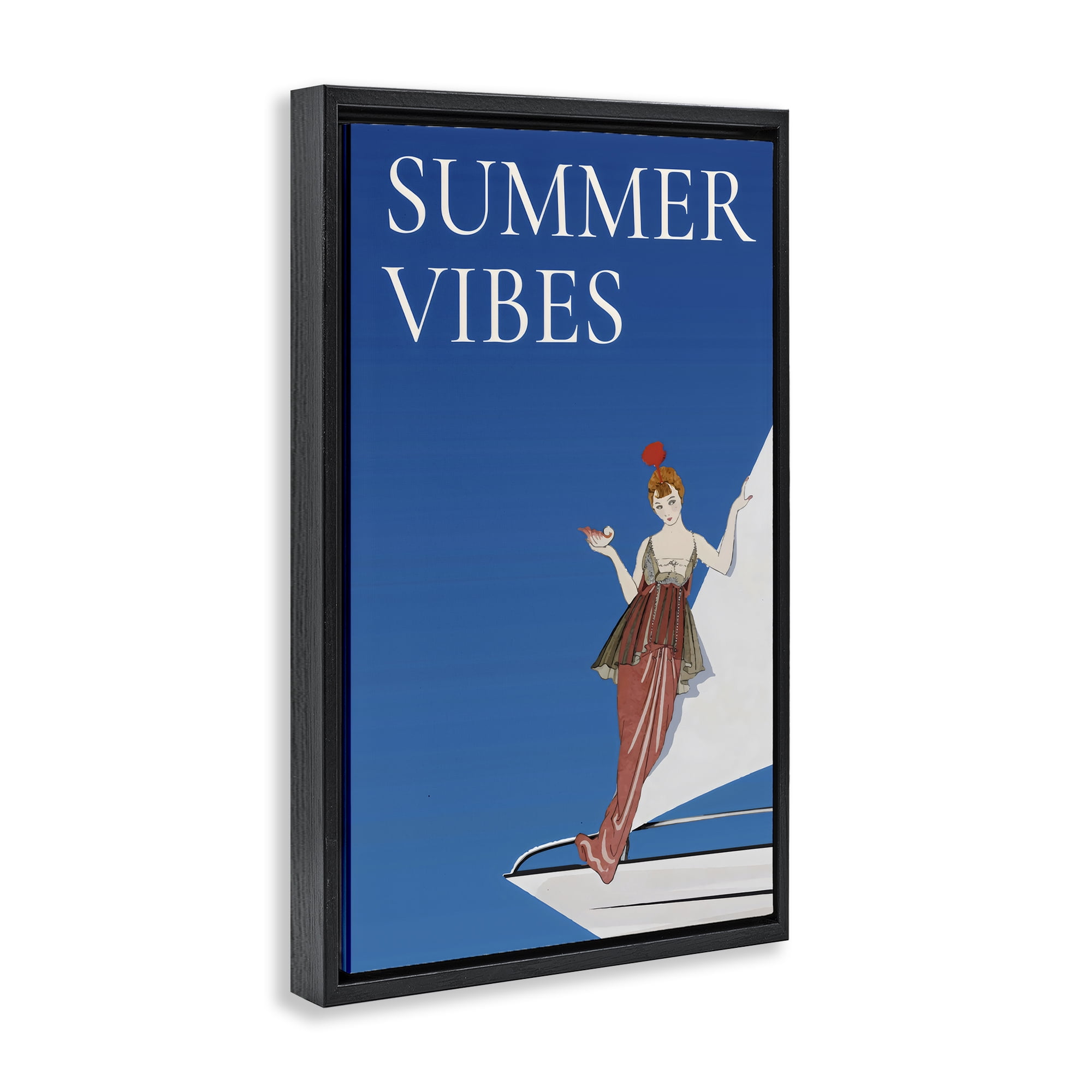 Stupell Industries Summer Vibes Vintage Yacht Black Framed Floater Canvas Wall Art, design by Creative Studio