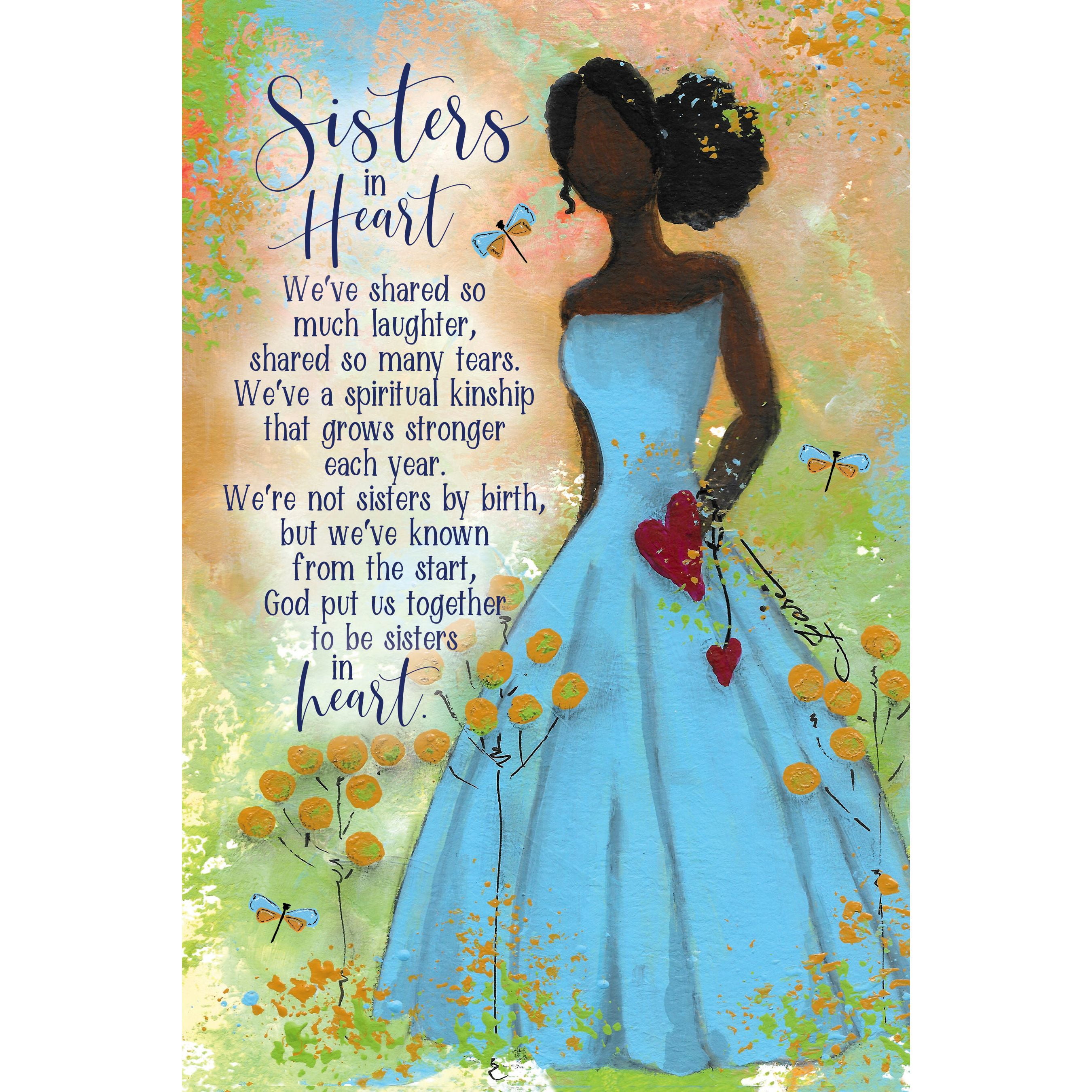 Sisters in Heart Wood Plaque Inspiring Quote 6x9 - Durable, Colorful
