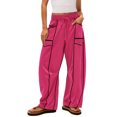 thumbnail image 2 of snilers Wide Leg Pants Women High Waisted Drawstring Pants Lounge Baggy Sweatpants Beach Casual Vacation Trousers with Pockets, 2 of 8