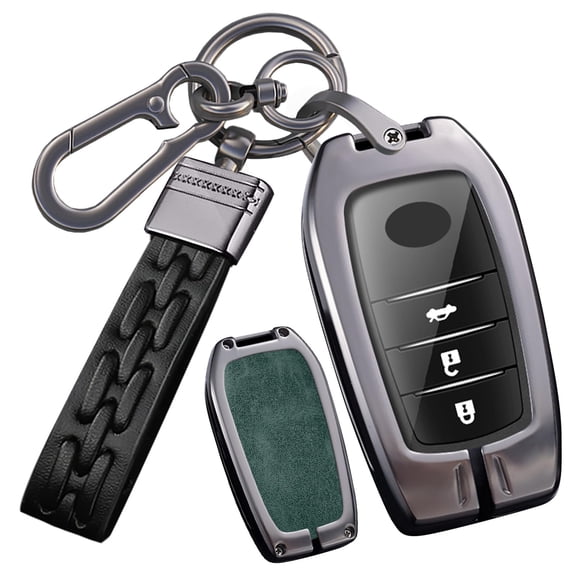 Metal Leather Key Case with Weave Keychain for Toyota Keyless 3/4/5/6 Button Smart Key Fob: Land Cruiser 2024 2025, Sienna, Venza, Hilux, Fortuner, 2023 Highlander, Tundra, Corolla, Prius