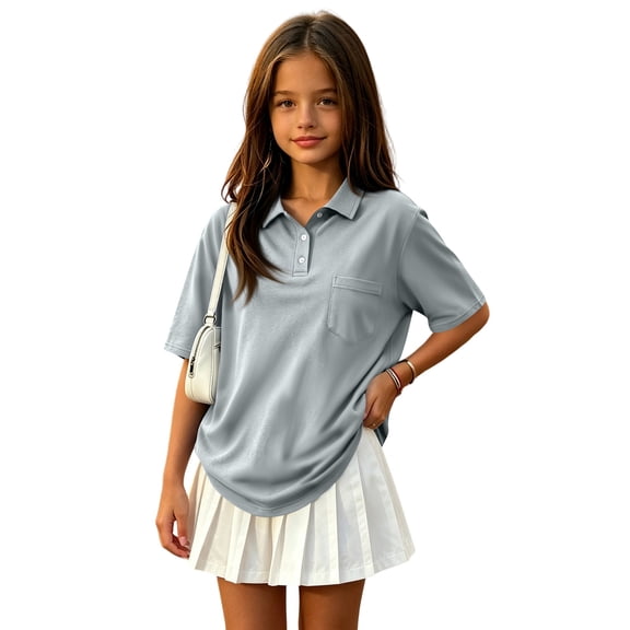 Girls Polo Shirt School Uniform Short Sleeve Casual Summer Comfy Soft Top with Pocket Back to School