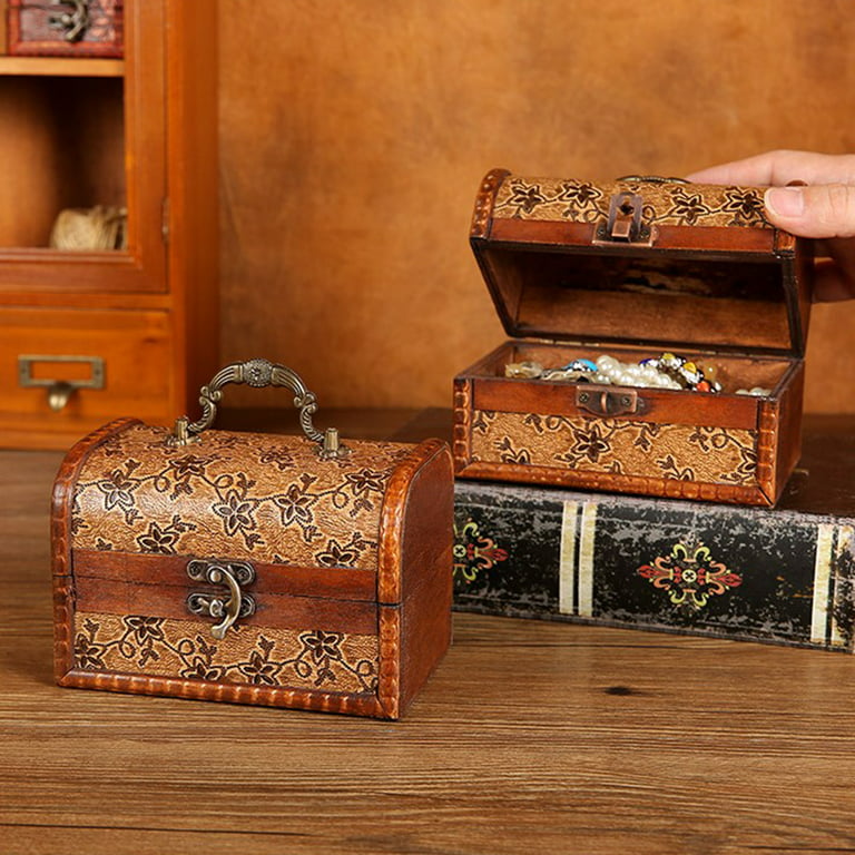 Wanwan Jewelry Organizer Box Vintage High Capacity Antique Wooden Mini  Treasure Chest Storage Box for Home