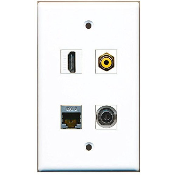 RiteAV - 1 Port HDMI 1 Port RCA Yellow 1 Port Shielded Cat6 Ethernet 1 Port 3.5mm Wall Plate