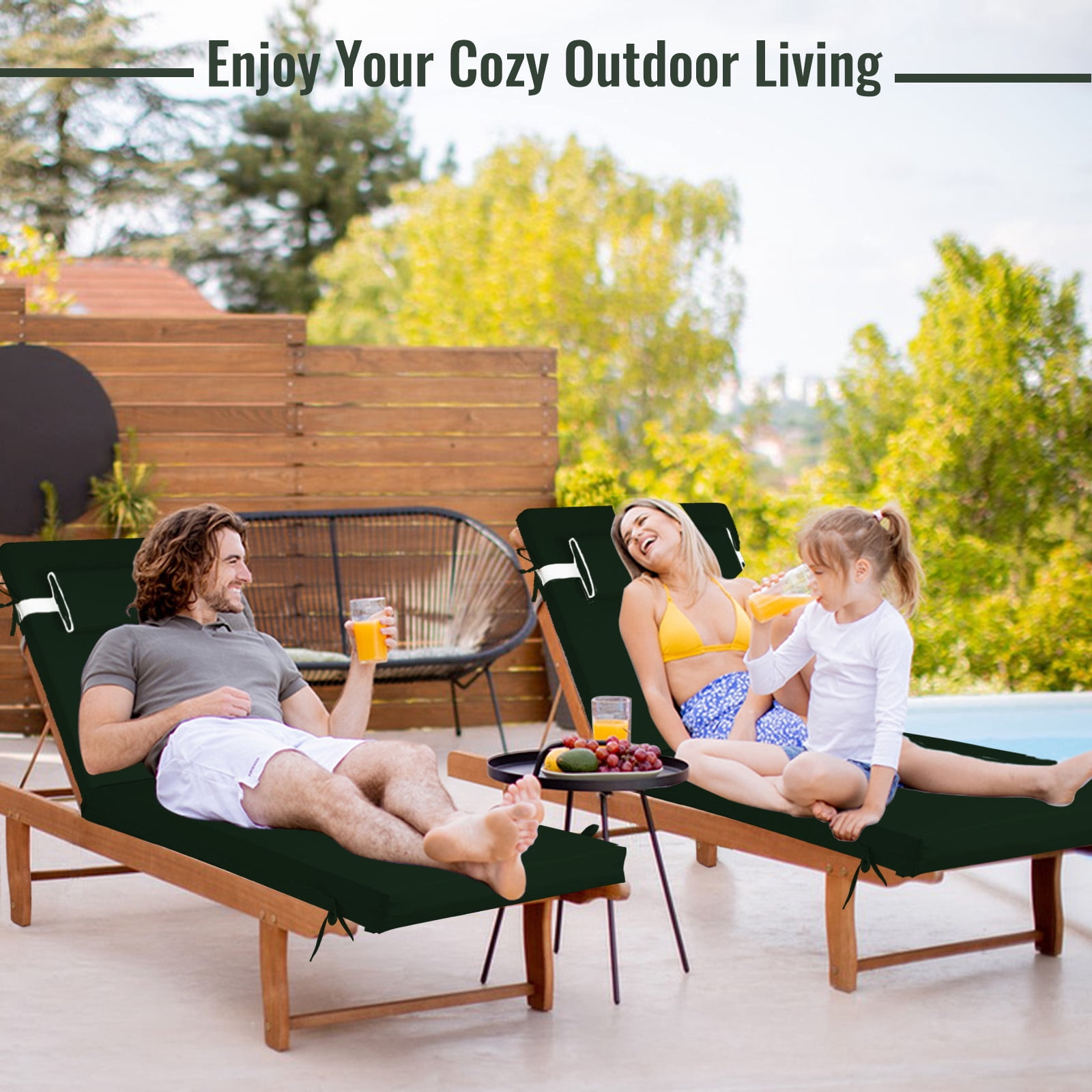 SDJPOI Outdoor Chaise Lounge Cushion, 72×21×3in Patio Chair Cushion for Pool Beach（Dark Green）