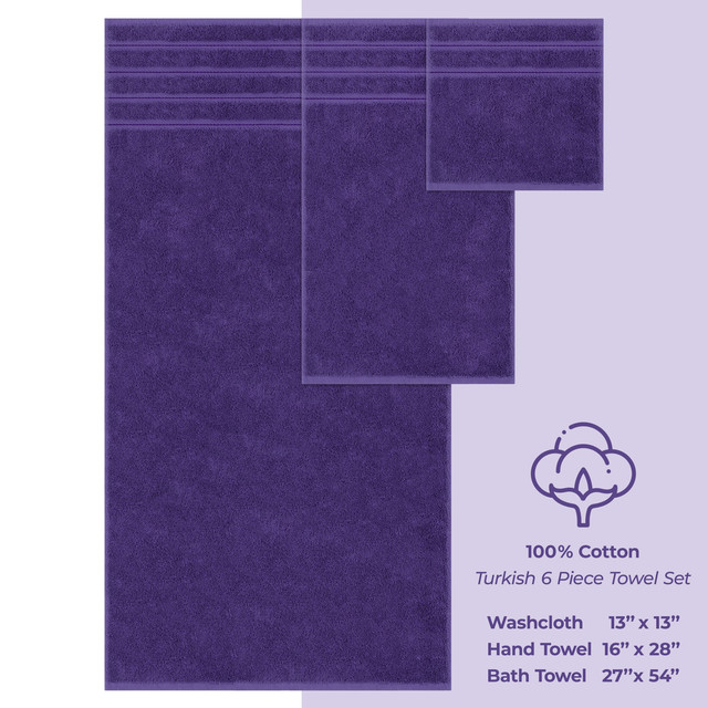 American Soft Linen Turkish 6 Piece Towel Set, 100% Cotton Premium Soft Bathroom Towels, Purple