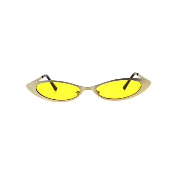 Womens Narrow Cat Eye Metal Rim Gothic Pimp Color Lens Sunglasses Gold Yellow