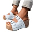 thumbnail image 1 of Sandales Compensées en Liège à Bout Ouvert pour Femmes, Bride à Double Boucle, Cloutées, à Enfiler, Sandale Plateforme, Confortables, Décontractées, pour Usage Quotidien, Mules, Blanches, Taille 8, 1 of 7