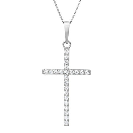 1.50 Ct Round Cut Lab-Created Diamond Cross 18" Necklace 14K White Gold Plated
