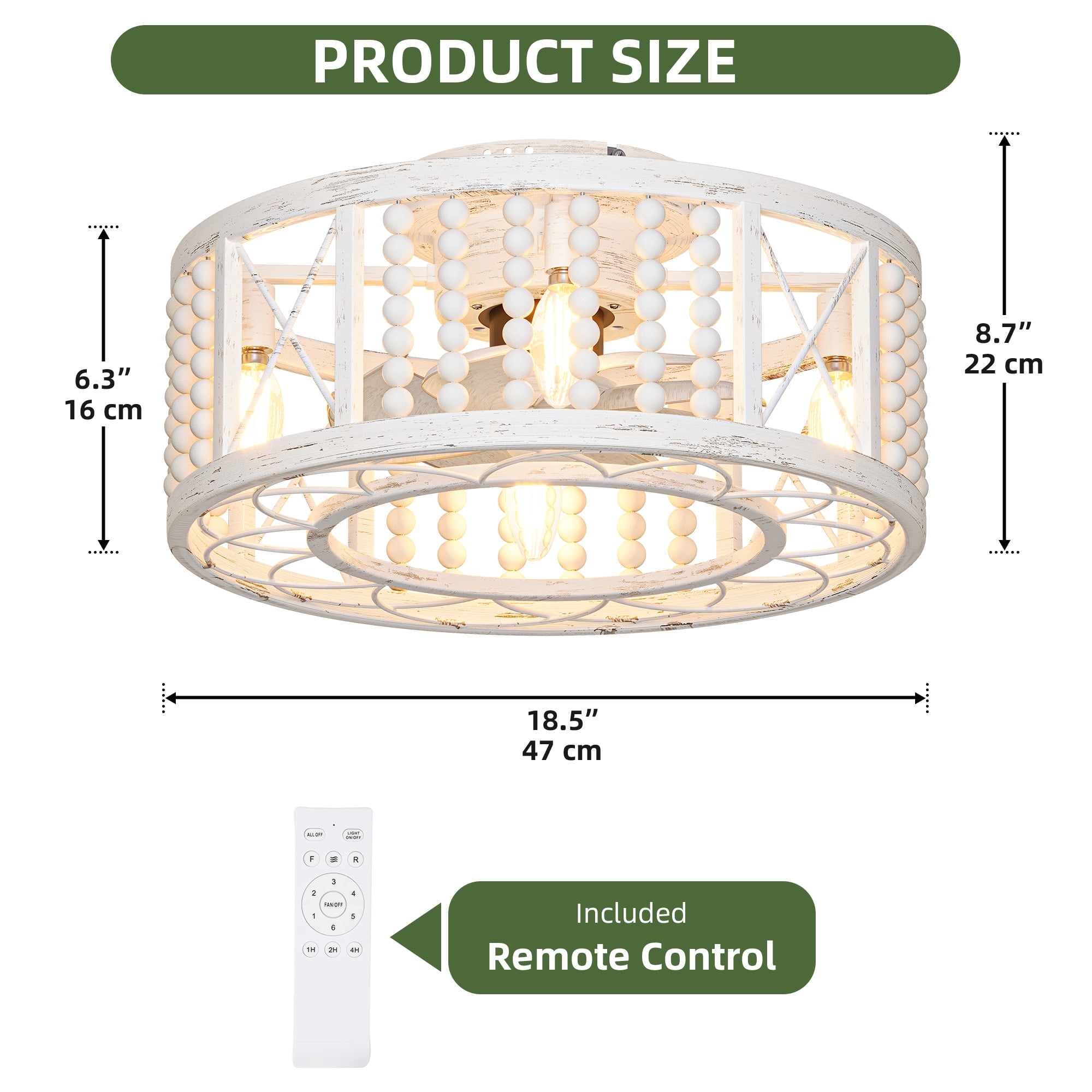 Uforic Hand-Crafted Vintage Ceiling Fan with Remote Control, 18.5" Diameter, No Bulb, Off-white