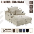 thumbnail image 2 of Kosynda 68"D Oversized Chaise Lounge Chair Indoor with Storage, Corduroy Upholstered Boneless Sleeper Sofa Bed with Cup Holder for Living Room, Bedroom, Camel, 2 of 8