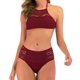 thumbnail image 4 of Traje de baño de 2 piezas para mujer, trajes de baño para mujer, bikini bicolor de moda casual con cintura ajustada y diseño calado, conjunto de bikini de color sólido para mujer, 4 of 8