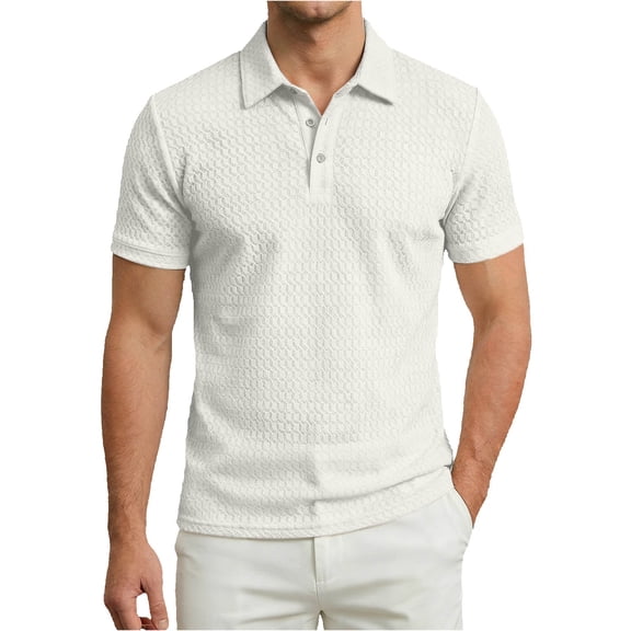 Work Polo Shirts for Men Short Sleeve Quarter Button Up Tee Shirts Loose Fit White Men Vacation Outfits