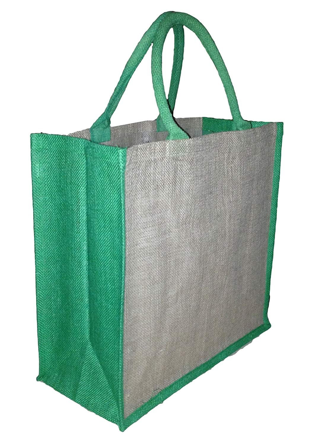 EcoFriendly Jute Bag with Accent Color, Jute Tote, Shopping Bag (Green