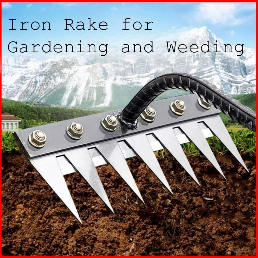 Carbon Steel Gardening Hand Rake Tool – 5/6/7/8-Tine Carbon Steel Weeding Rake with Mounting Hole – Versatile Weeder for Yard, Farm, Soil, and Lawn Care
