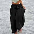 thumbnail image 5 of IDALL Linen Pants Women Wide Leg Pants Woman LILLUSORY Women‘s Linen Wide Leg Pants 2023 Casual Loose Lightweigt Beach Palazzo Harem Pants Baleaf Pants Women Baggy Pants Black S, 5 of 7