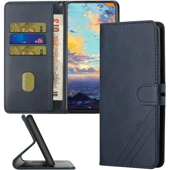 Compatible with Motorola Moto G Stylus 5G 2024 Wallet Case Leather Flip Folio Case with Card Holders Kickstand Magnetic Feature Shockproof Case for Moto G Stylus 5G 2024 Matte Blue
