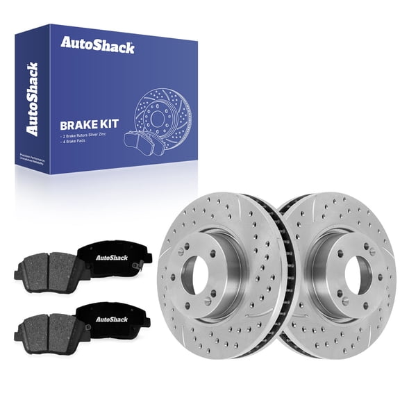 AutoShack Front Brake Rotors & Premium Pads for Hyundai & Kia, Sonata 2011-2015 Optima 2011-2016, FWD L4 2.0L 2.4L - Silver Zinc Coated Drilled & Slotted - SilverShield Pro - 11.81" (300 mm), 5-Lug