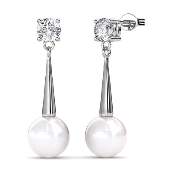 Cate & Chloe Tatum 18k White Gold Plated Dangle Pearl Earrings with Swarovski Crystal Gift for Women