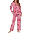 thumbnail image 3 of Renewold Thermal Pajama Button Down Shirts for Women Size 3XL Valentine's Day Sleep Lounge Set 2 Pieces Pink Bow Long Sleeve Pjs Pullover Top Nightwear, 3 of 6
