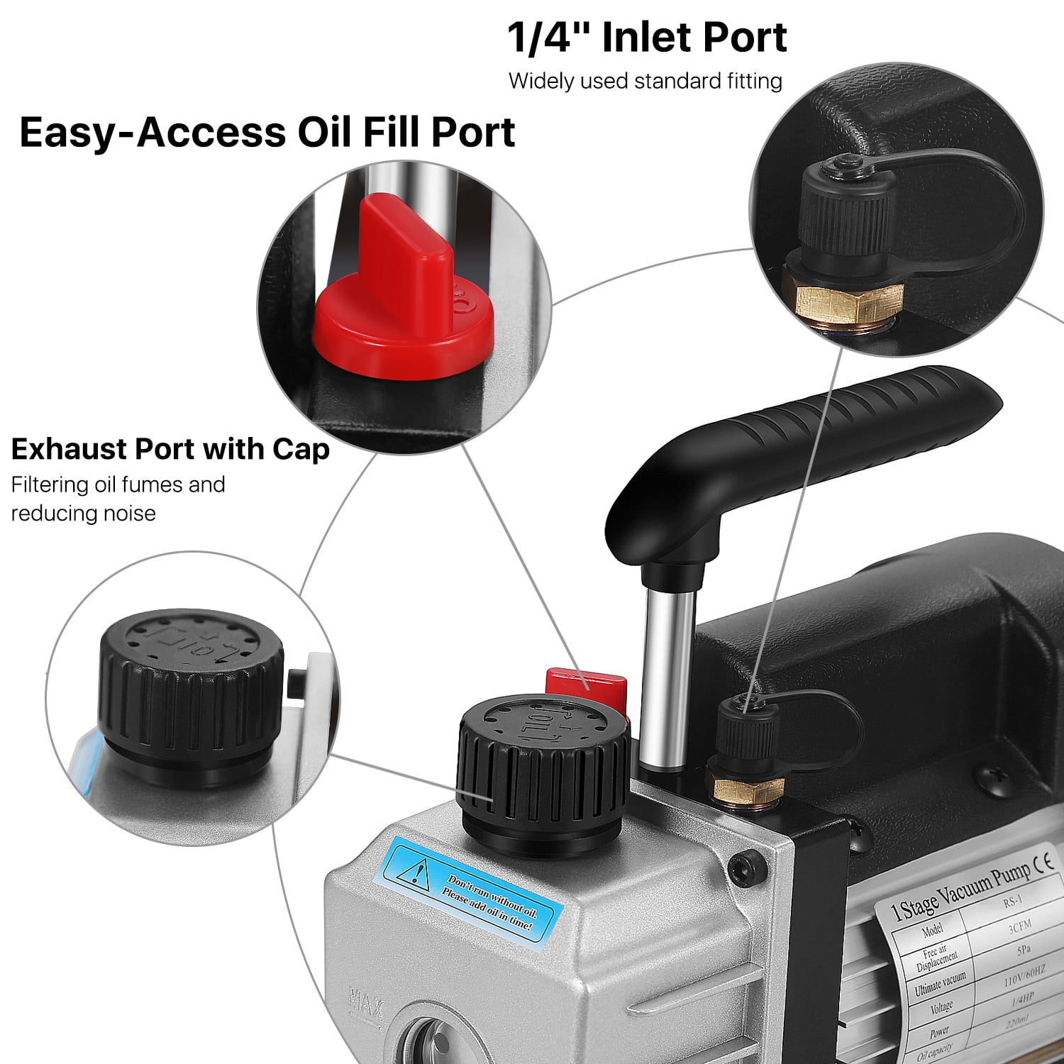Buy Vacuum Pump HVAC Single Stage 3CFM 1/4HP Electric Rotary Vane Deep