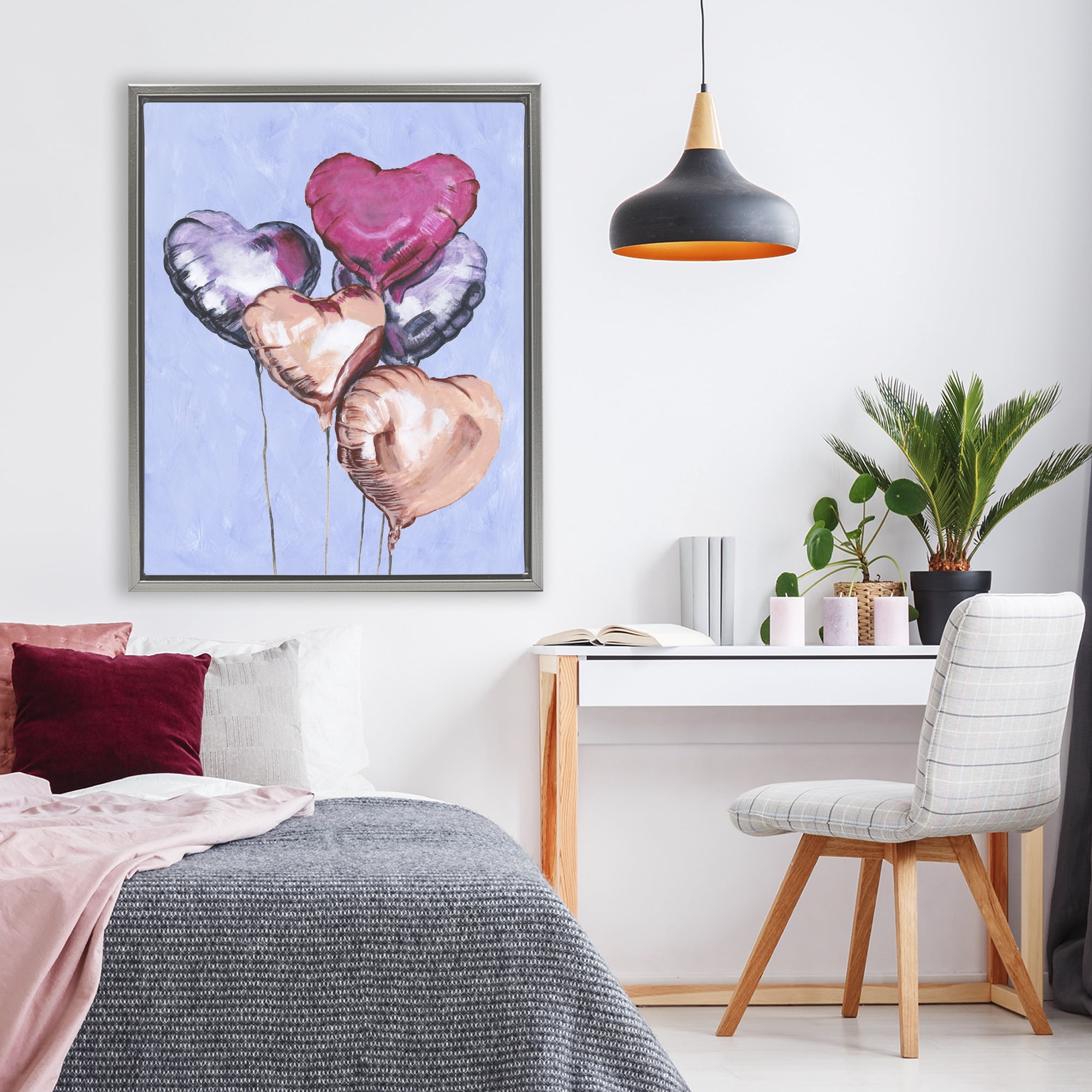 Stupell Industries Vibrant Heart Balloons Gray Framed Floater Canvas Wall Art, design by Michael Willett