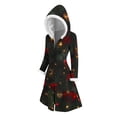 thumbnail image 6 of Christmas Mid Length Winter Coat for Women Graphic Long Sleeve Crewneck Button Down Party Print Jacket Red XL, 6 of 9