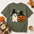 thumbnail image 3 of Ghost And Pumpkin Witch Hat Halloween T-Shirt, Spooky Season Graphic Tee, Retro Fall Comfort Colors Shirt, Vintage Pumpkin Ghost Apparel Gift - Moss, XL, 3 of 5