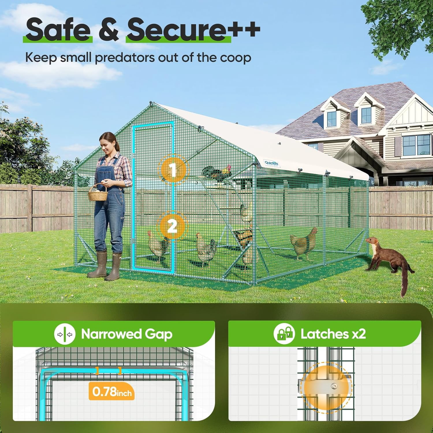 Quictent Large Metal Chicken Coop Run W/Nesting Box for 30+