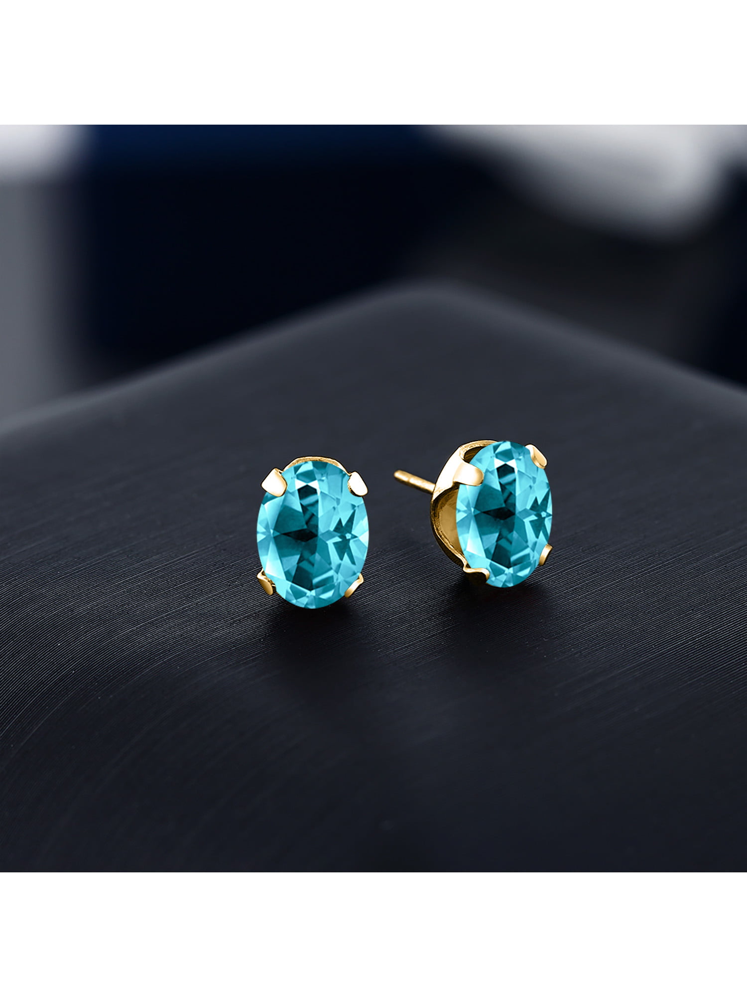Gem Stone King 18K Yellow Gold Plated Silver Stud Earrings Set with Paraiba Topaz