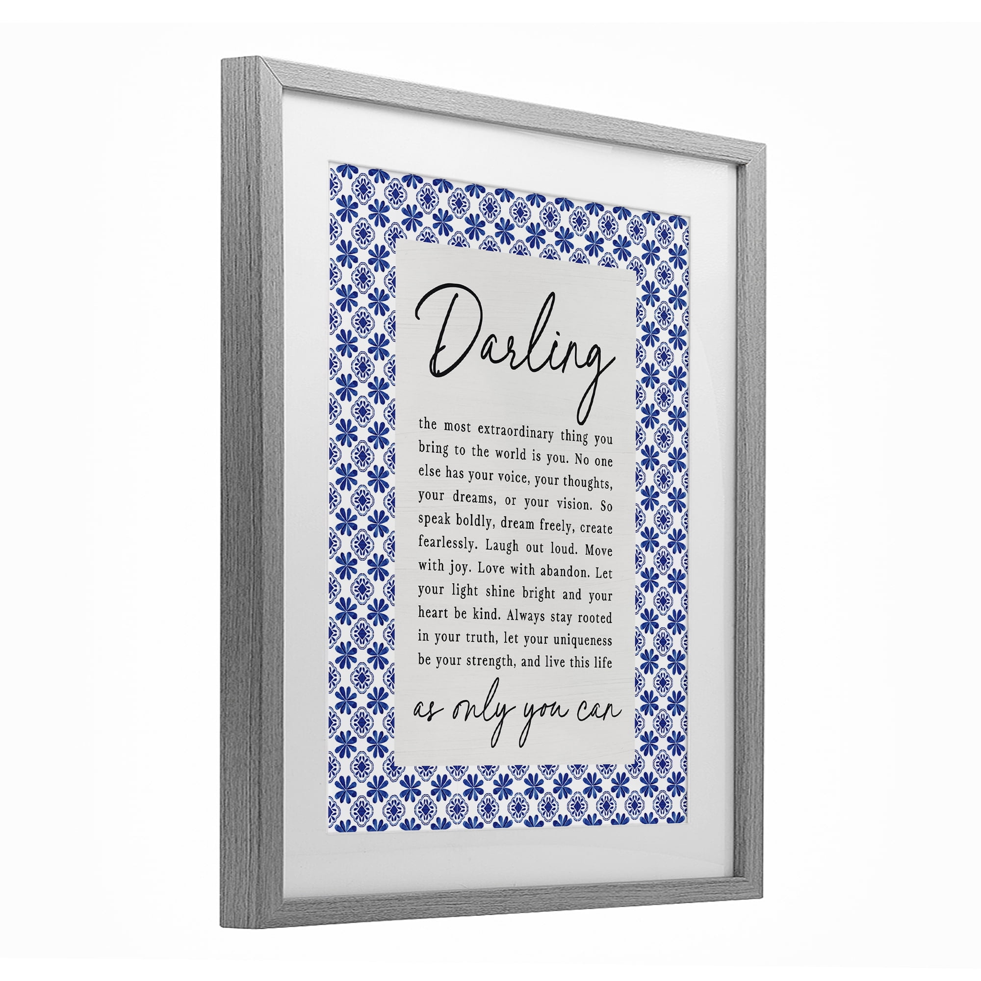 Darling Only You Can Inspiring Gray Framed Print Under Glass, design by Lettered and Lined