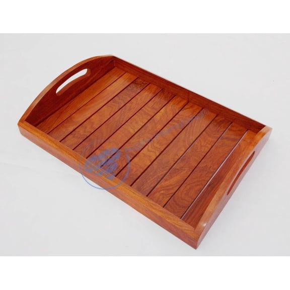 Wooden Tray (Stripped Pattern Bottom) - Arched Handles (14" x 10" x 2.5")