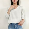thumbnail image 5 of cfhntfmh Women's Sweaters Casual Long Sleeve Hollow out V Neck Lightweight Pullover Sweater Tops Fall Fashion, 5 of 7