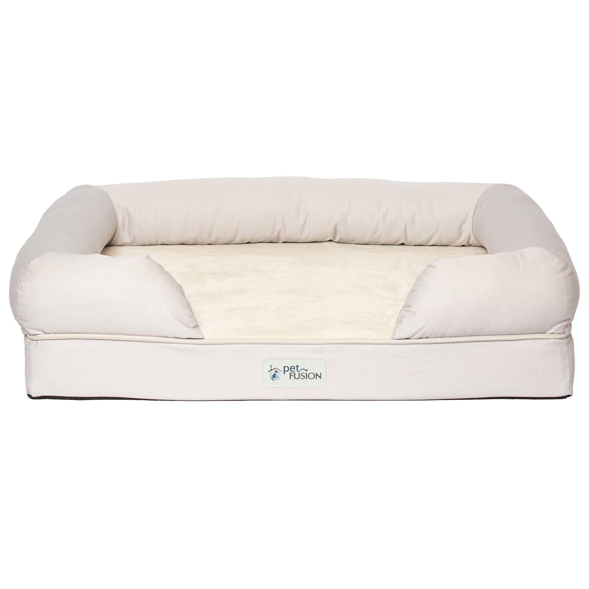 PetFusion Ultimate Orthopedic Memory Foam Dog Bed & Lounge with Medium Firmness Pillow, Waterproof Liner & Breathable Cotton Cover, Extra-Large XL, Beige/Sandstone