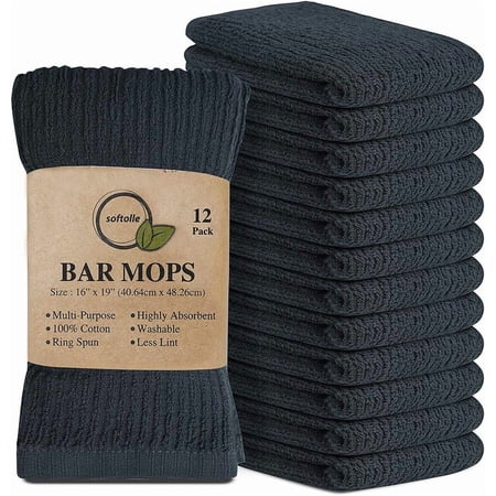 JJEAN-Bar Mop Towels Pack of 12-16x19 Inches - 100% Cotton Super Absorbent Towels Multi-Purpose for Home and Bar Cleaning (Grey)