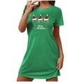 thumbnail image 4 of Sakmal Plus Size Moomoos for Women Sleep Green Soft Christmas Playful Nightwear Crew Neck Short Short Sleeve Merry Christma Print Nightgowns S-2XL, 4 of 5
