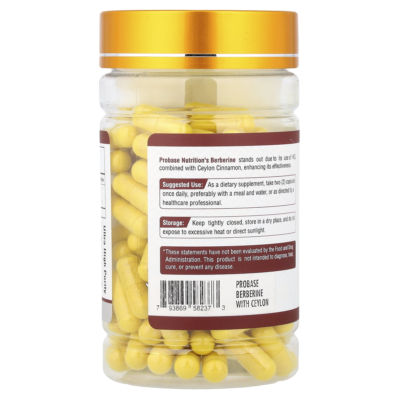 Probase Nutrition Berberine with Cinnamon Extract - Gluten Free and Vegan - 120 Capsules - 1200mg per Serving