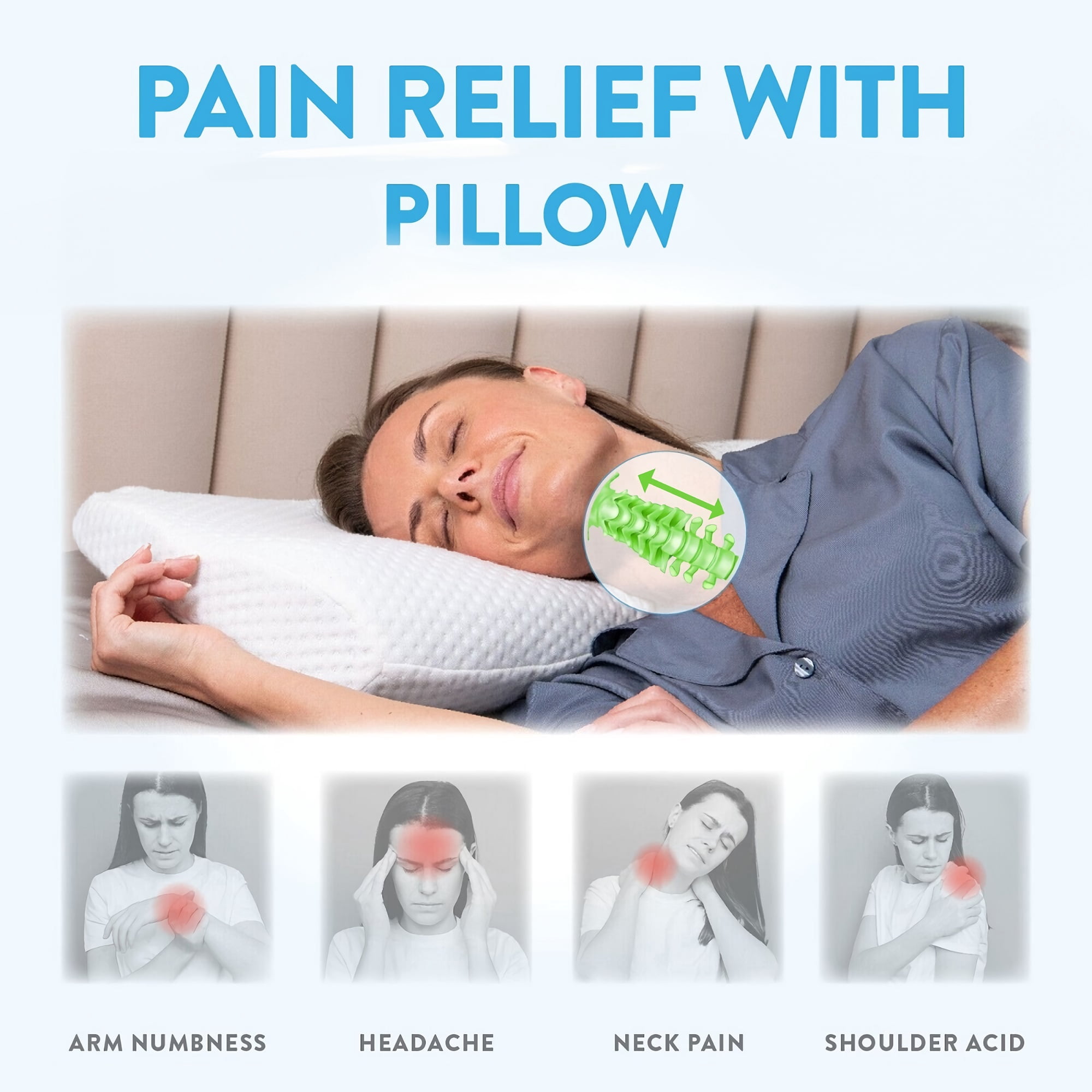Memory Foam Pillow, Cervical Neck Support Pillow for Side, Back, Front Sleeper. Shoulder, Back Pain Relief, Anti Snore