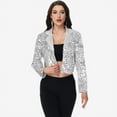 thumbnail image 5 of Women's Sequin Cropped Blazer Long Sleeve Sparkly Open Front Jacket - Large, Silver, 5 of 7